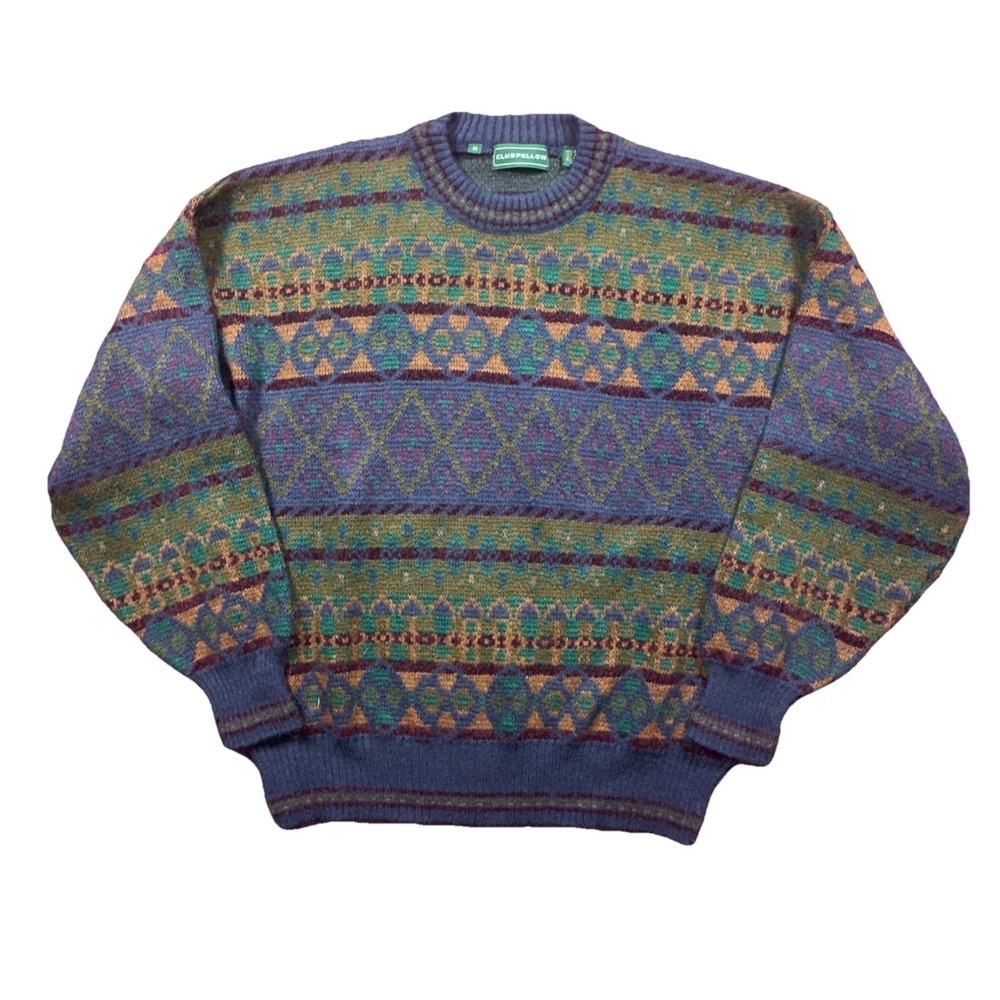 Vintage Clubfellow Knit Sweater Multicolor Mens Medium Wool Mohair Made Italy